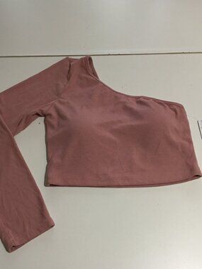 Klassy Network One Shoulder Long Sleeve Ribbed Knit Cropped Top XL Built-in Bra